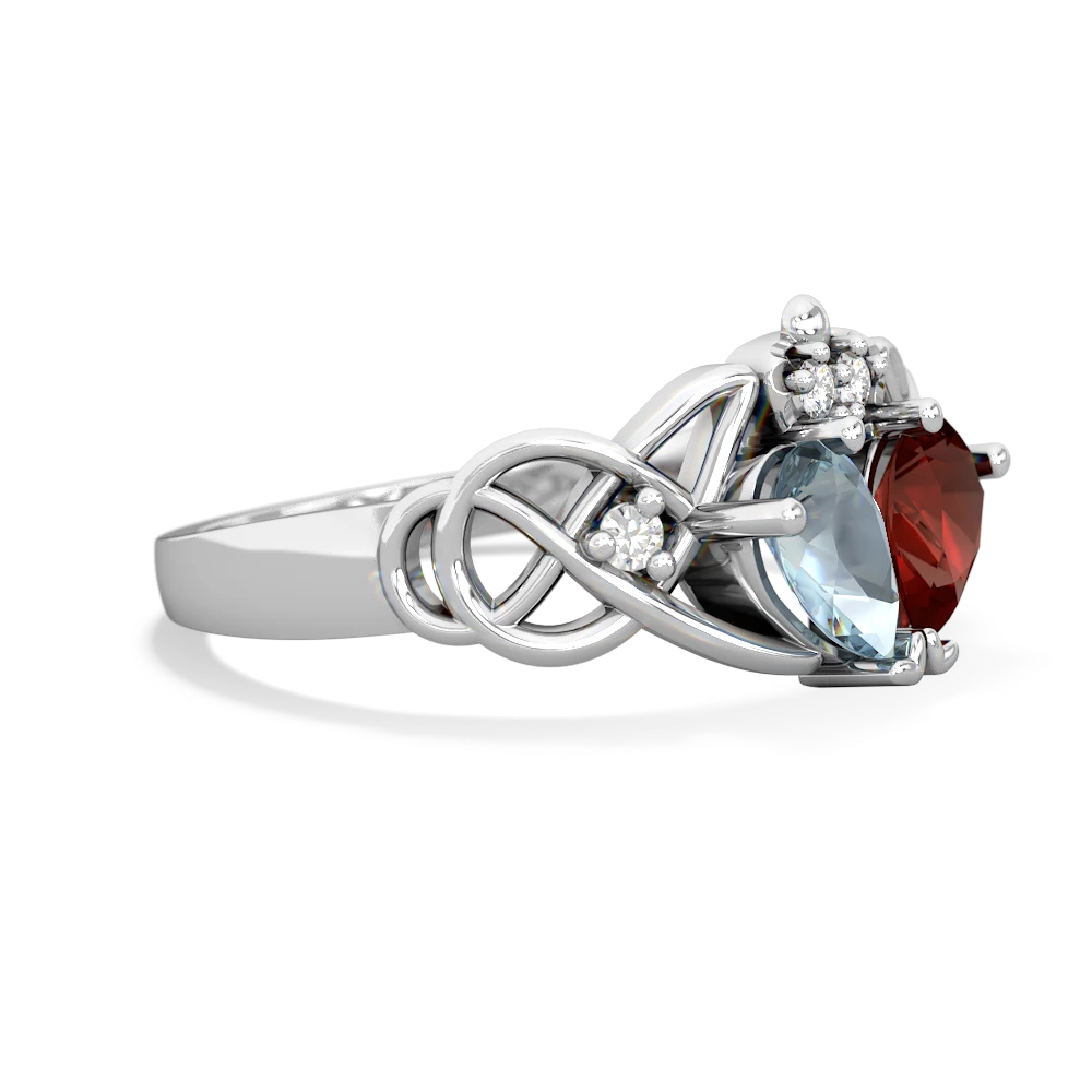 Aquamarine 'One Heart' Celtic Knot Claddagh 14K White Gold ring R5322