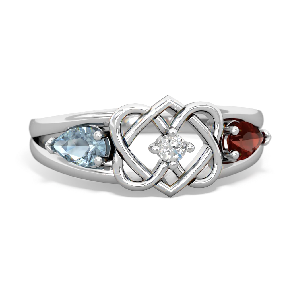 Aquamarine Hearts Intertwined 14K White Gold ring R5880