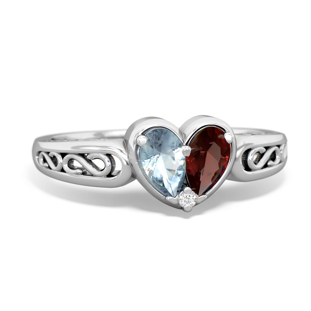 Aquamarine Filligree 'One Heart' 14K White Gold ring R5070