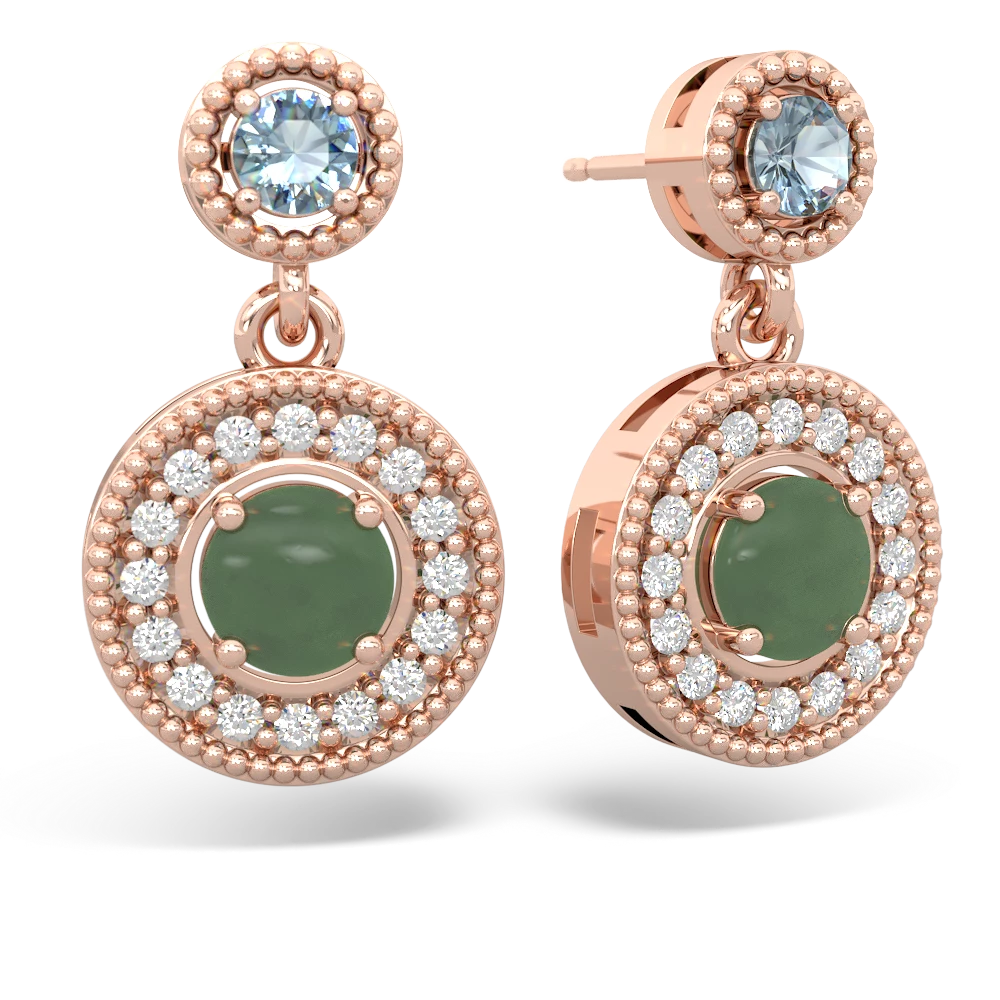 Aquamarine Halo Dangle 14K Rose Gold earrings E5319