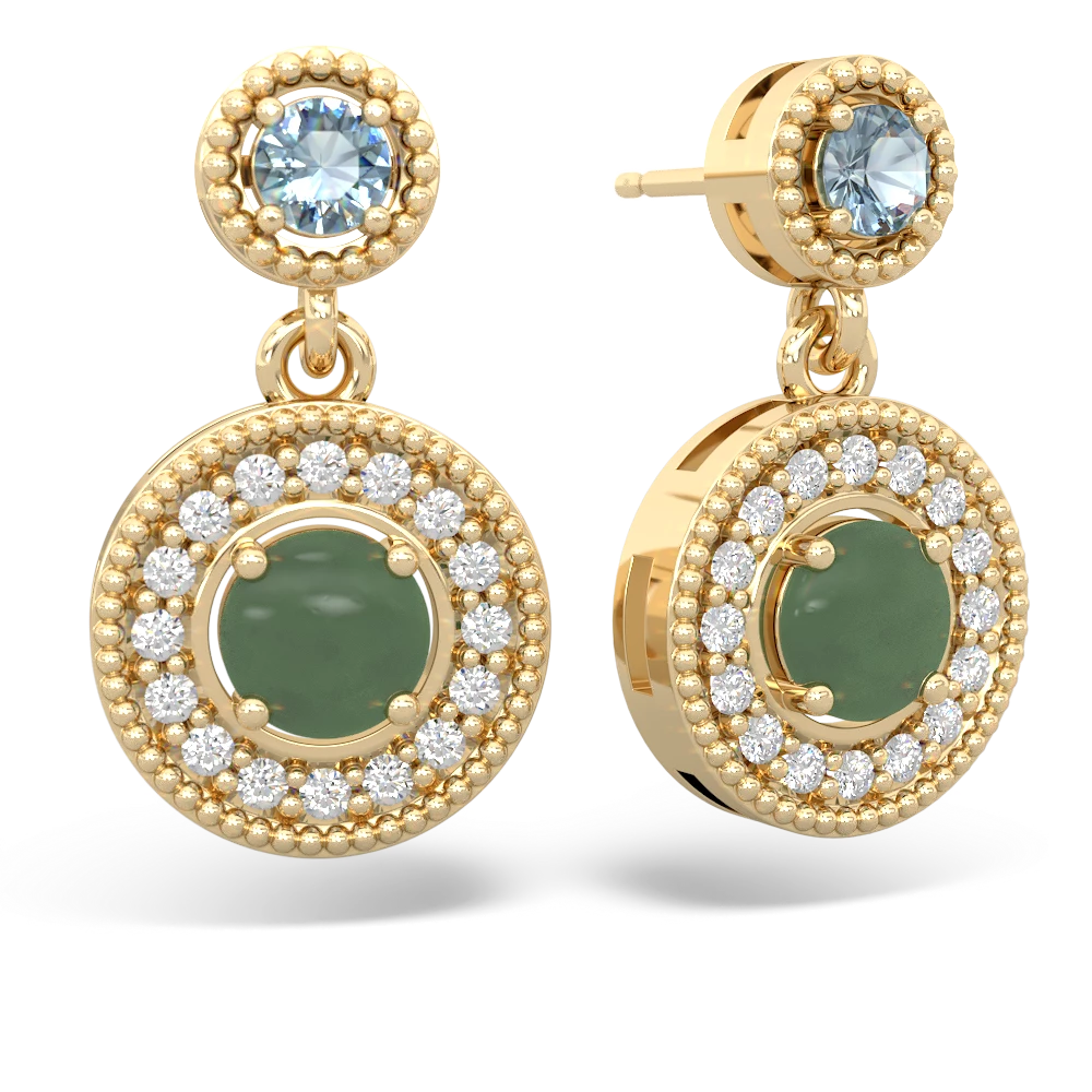 Aquamarine Halo Dangle 14K Yellow Gold earrings E5319