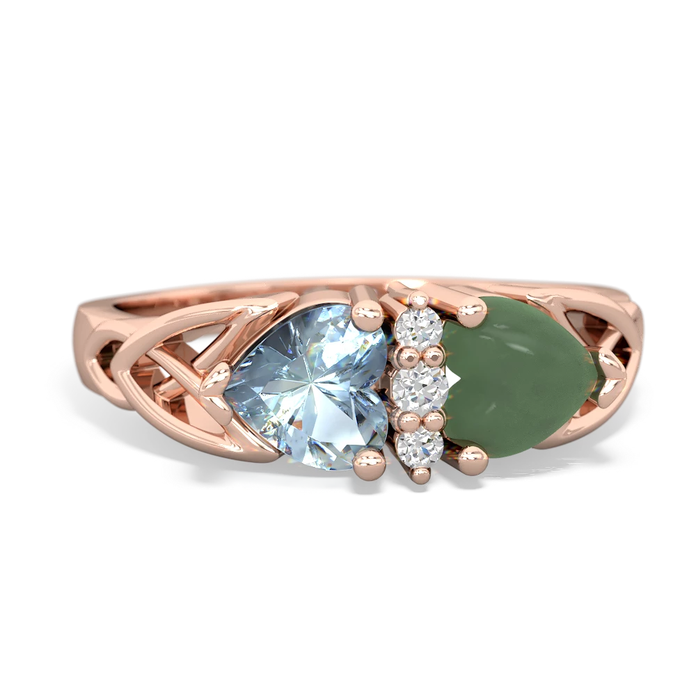 Aquamarine Celtic Knot Double Heart 14K Rose Gold ring R5040