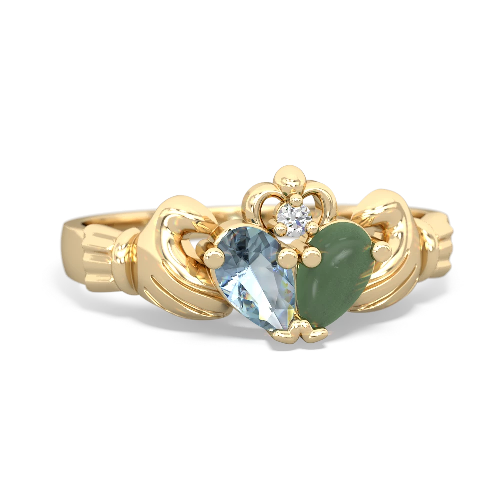 Aquamarine 'Our Heart' Claddagh 14K Yellow Gold ring R2388