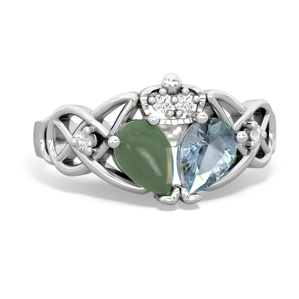 Aquamarine 'One Heart' Celtic Knot Claddagh 14K White Gold ring R5322