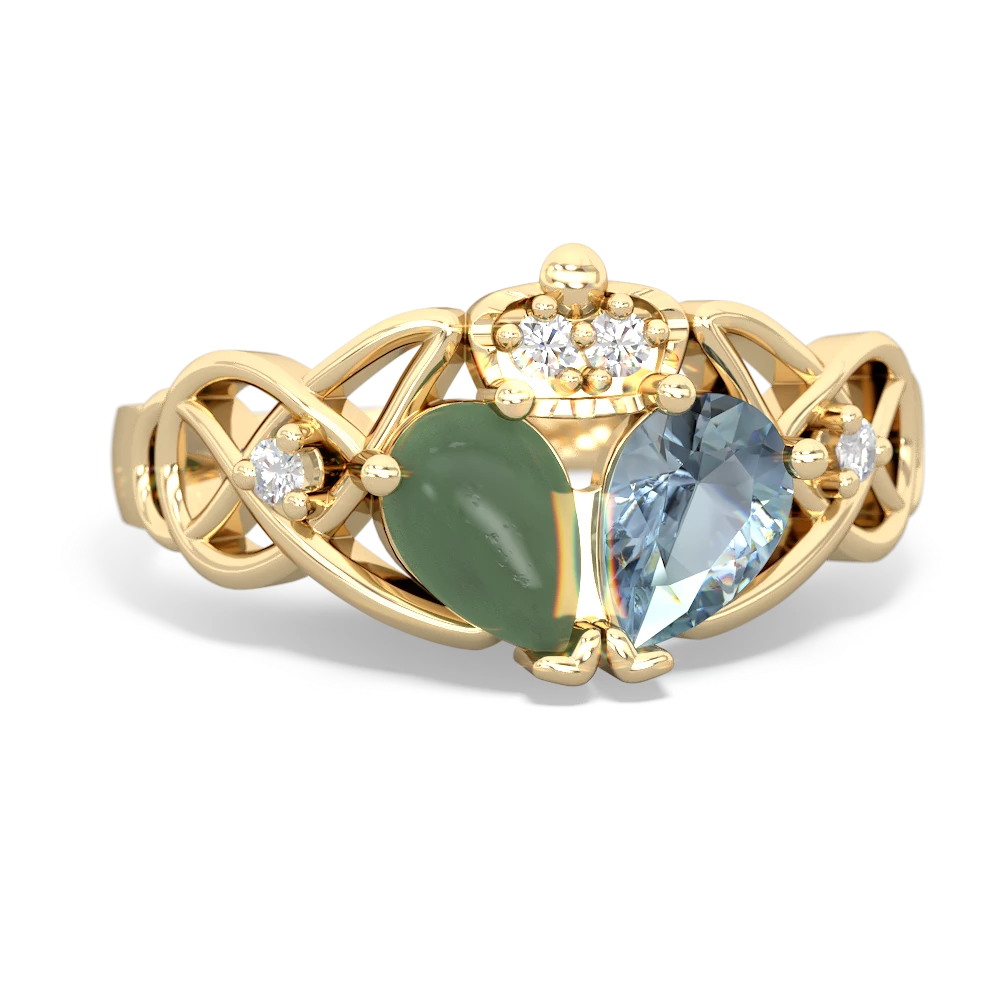 Aquamarine 'One Heart' Celtic Knot Claddagh 14K Yellow Gold ring R5322