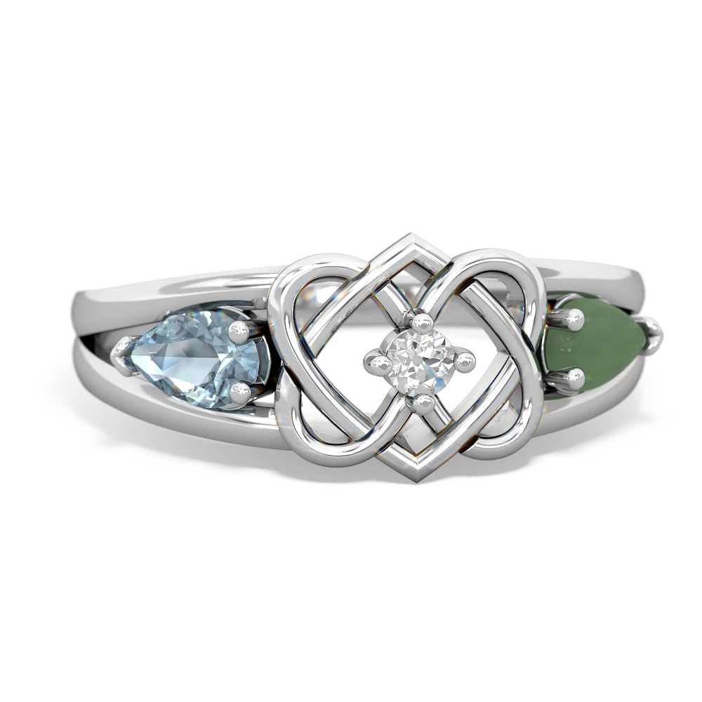 Aquamarine Hearts Intertwined 14K White Gold ring R5880