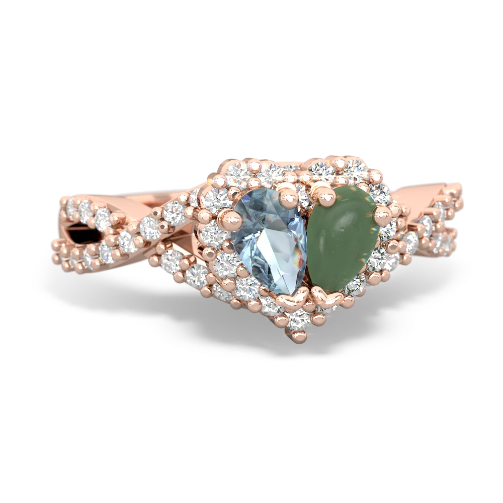 Aquamarine Diamond Twist 'One Heart' 14K Rose Gold ring R2640HRT