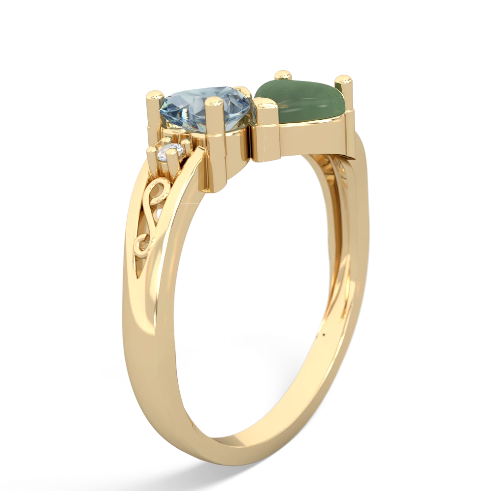 Aquamarine Snuggling Hearts 14K Yellow Gold ring R2178