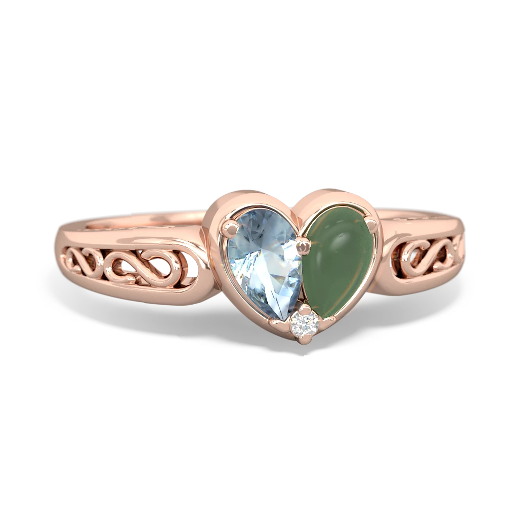 Aquamarine Filligree 'One Heart' 14K Rose Gold ring R5070