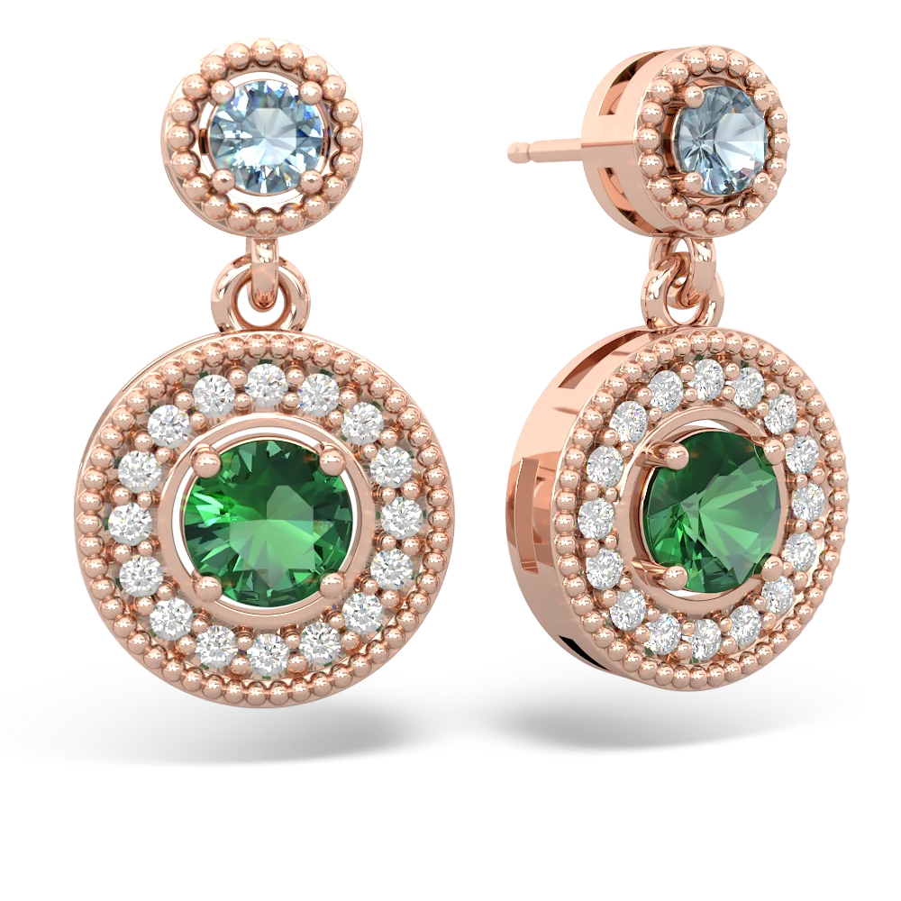 Aquamarine Halo Dangle 14K Rose Gold earrings E5319