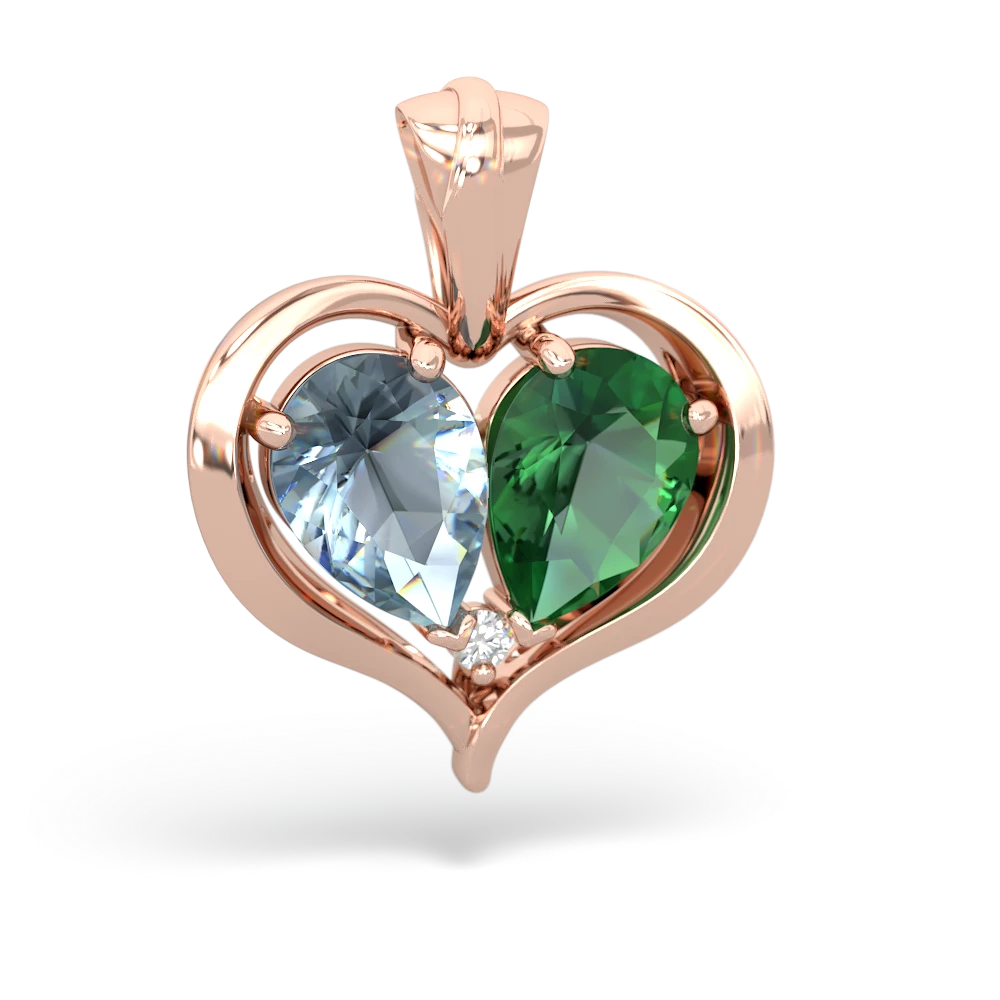 Aquamarine Two Become One 14K Rose Gold pendant P5330