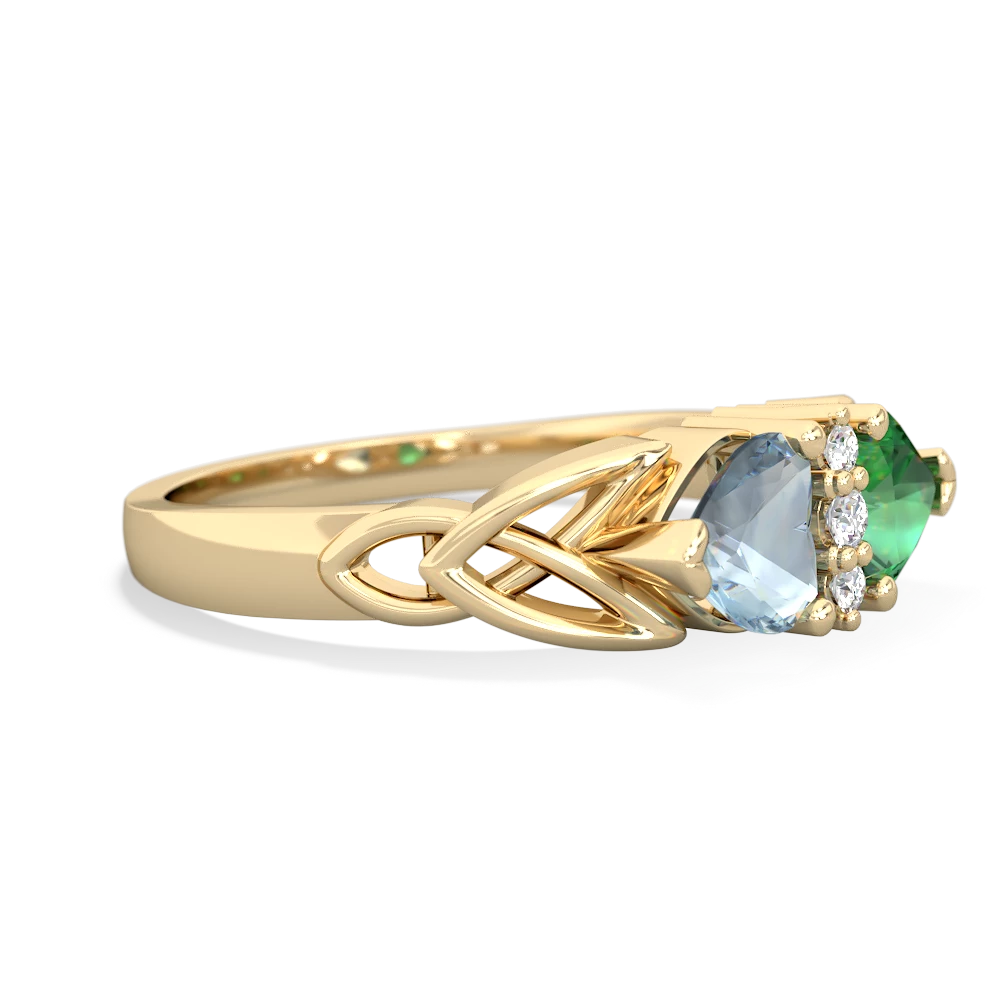 Aquamarine Celtic Knot Double Heart 14K Yellow Gold ring R5040