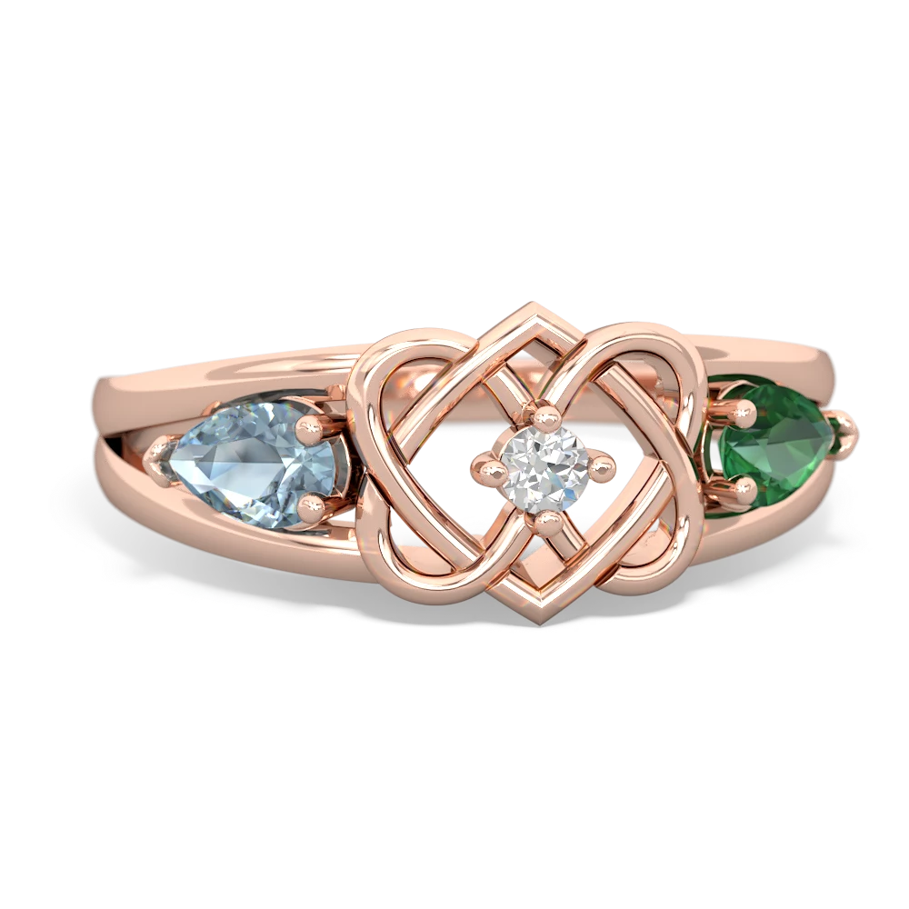 Aquamarine Hearts Intertwined 14K Rose Gold ring R5880