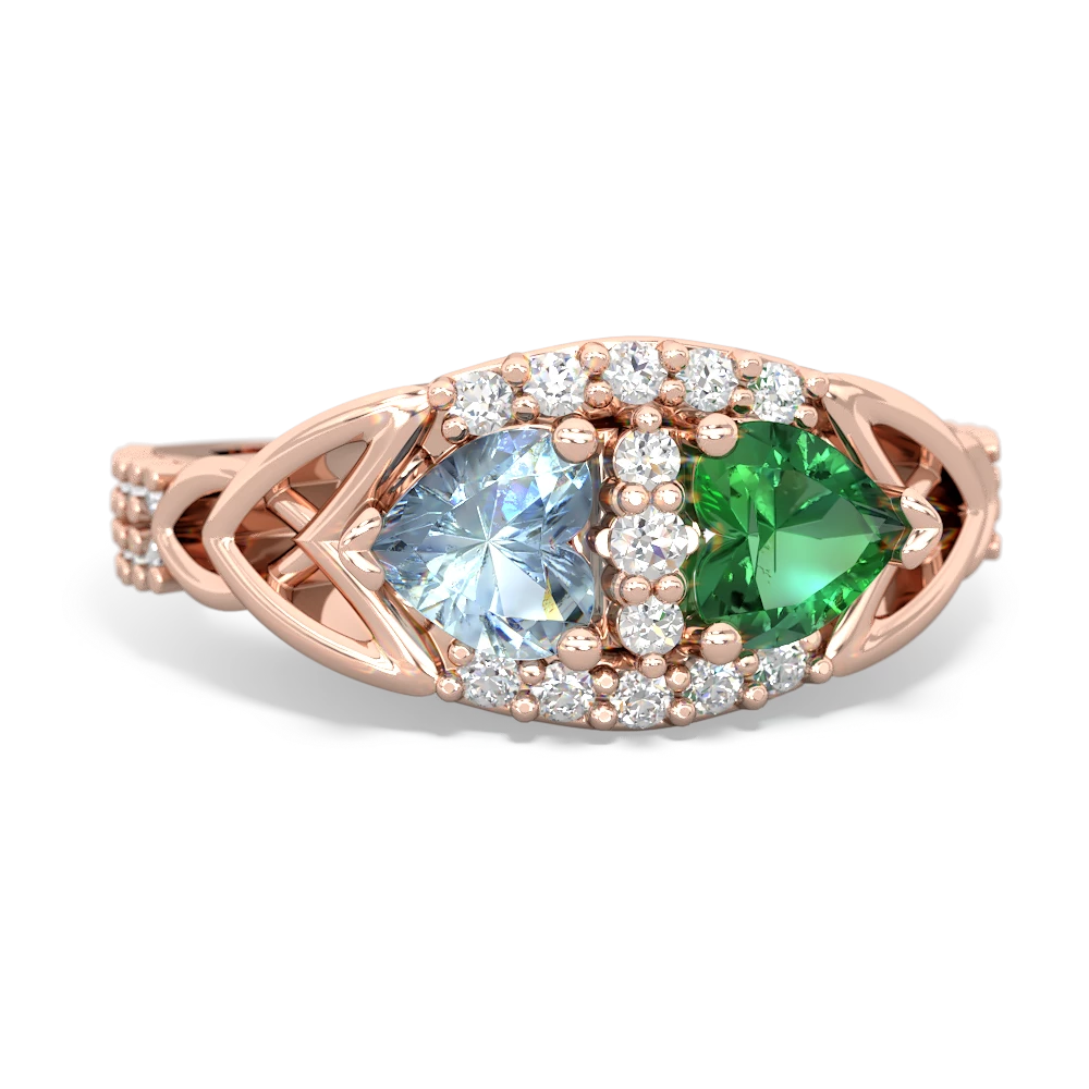 Aquamarine Sparkling Celtic Knot 14K Rose Gold ring R2645