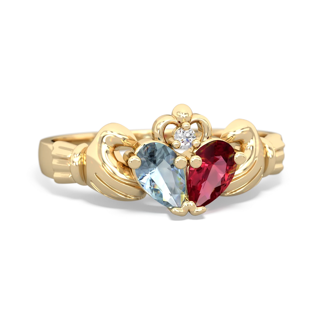 Aquamarine 'Our Heart' Claddagh 14K Yellow Gold ring R2388