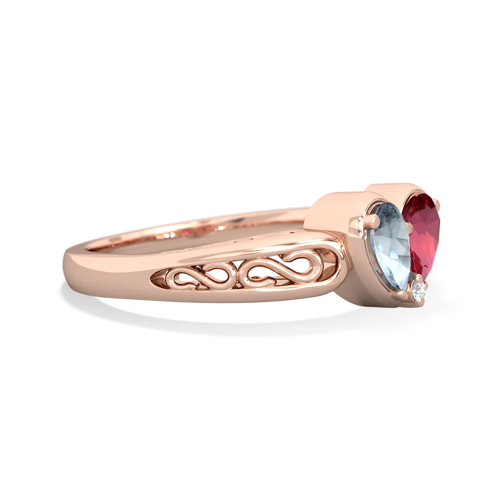 Aquamarine Filligree 'One Heart' 14K Rose Gold ring R5070