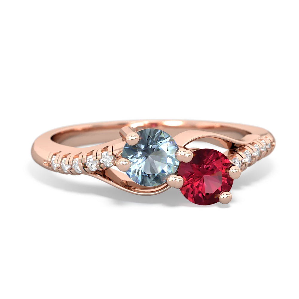 Aquamarine Infinity Pave Two Stone 14K Rose Gold ring R5285