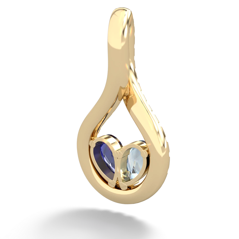 Aquamarine Pave Twist 'One Heart' 14K Yellow Gold pendant P5360