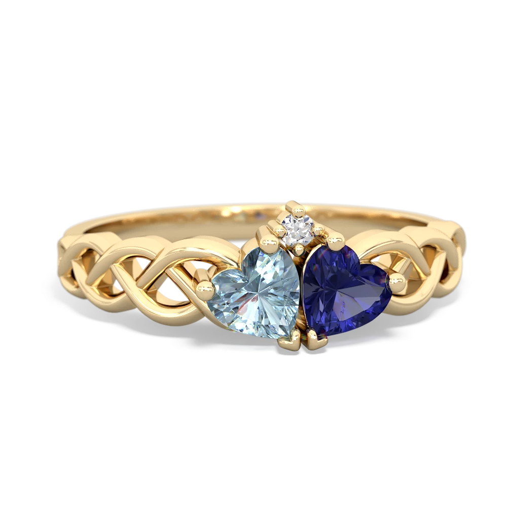 Aquamarine Heart To Heart Braid 14K Yellow Gold ring R5870