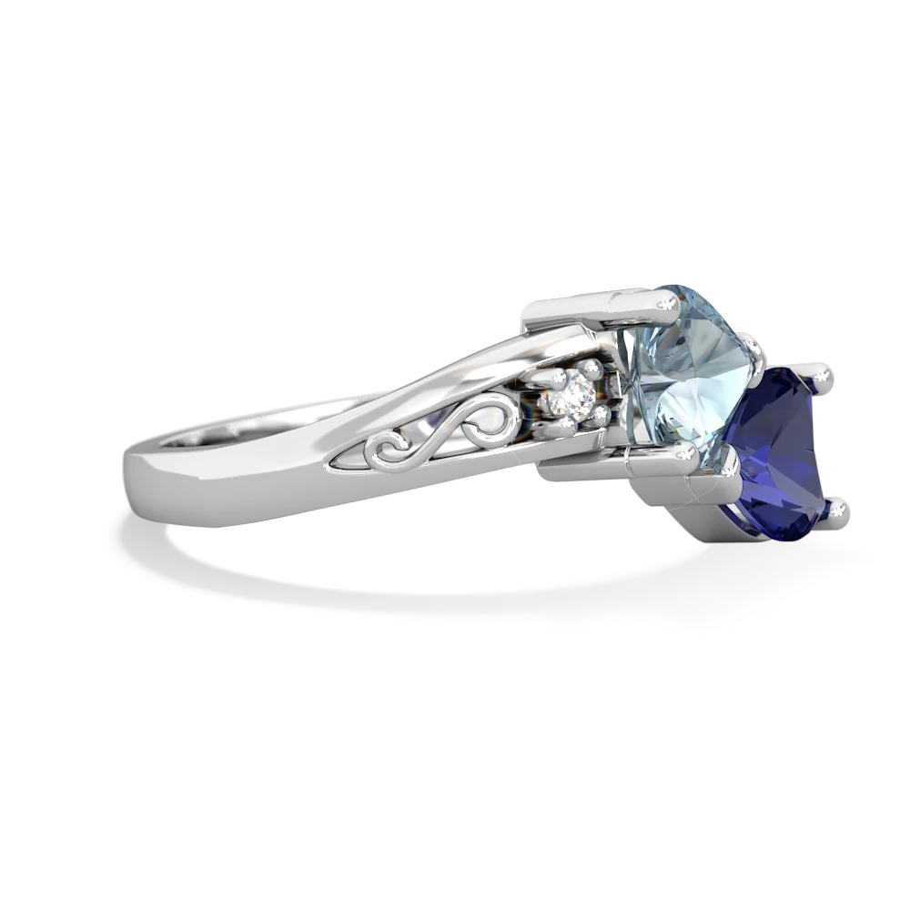 Aquamarine Snuggling Hearts 14K White Gold ring R2178