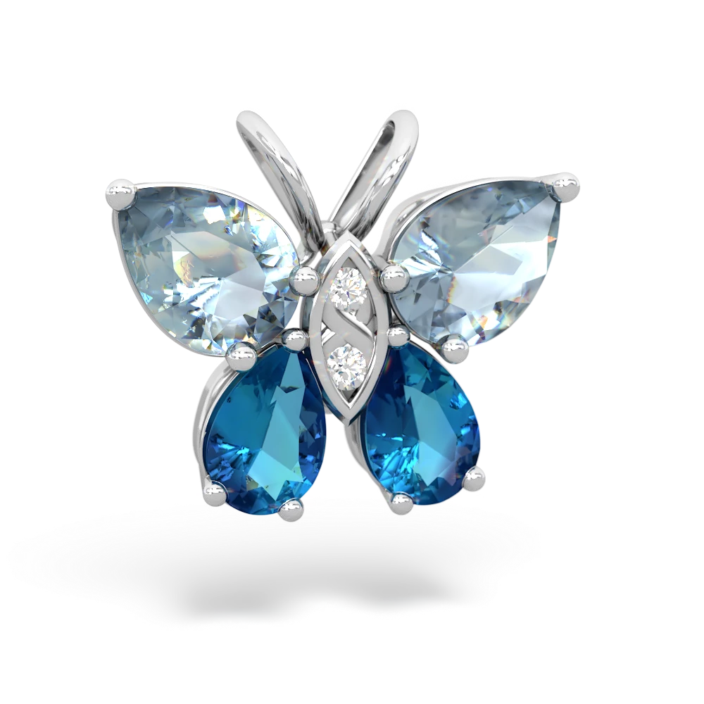 Aquamarine Butterfly 14K White Gold pendant P2215