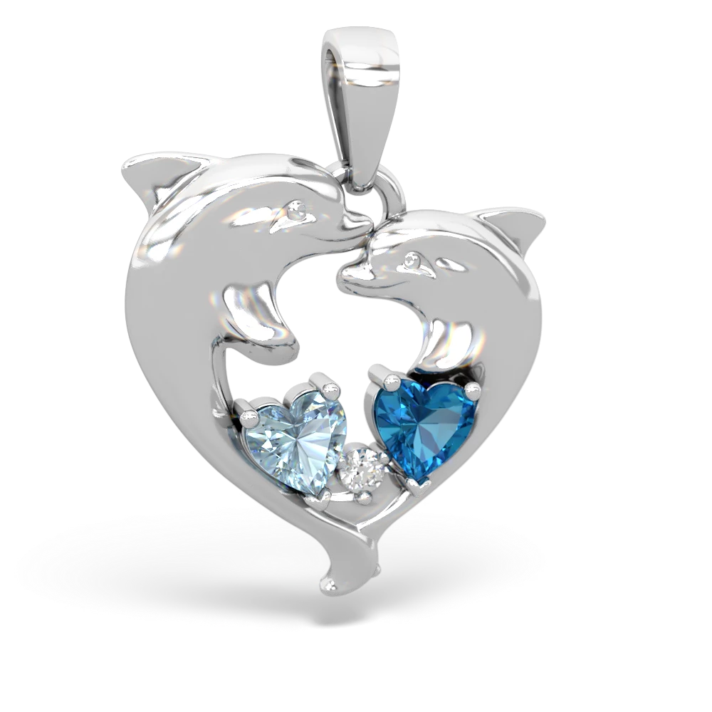 Aquamarine Dolphin Heart 14K White Gold pendant P5820