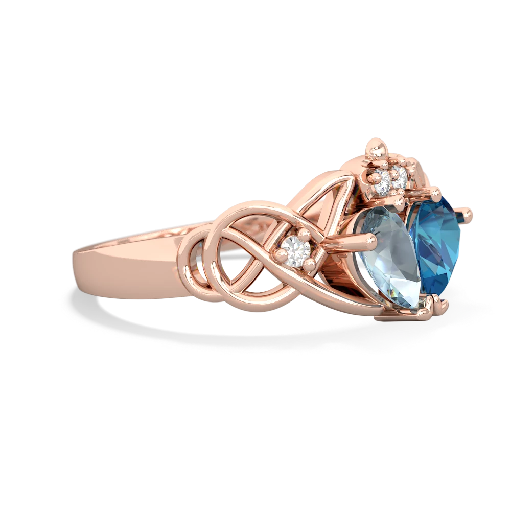 Aquamarine 'One Heart' Celtic Knot Claddagh 14K Rose Gold ring R5322