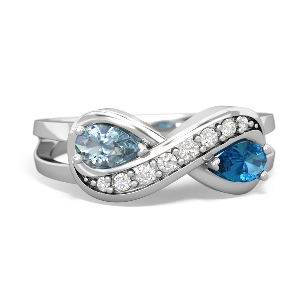 Aquamarine Diamond Infinity 14K White Gold ring R5390