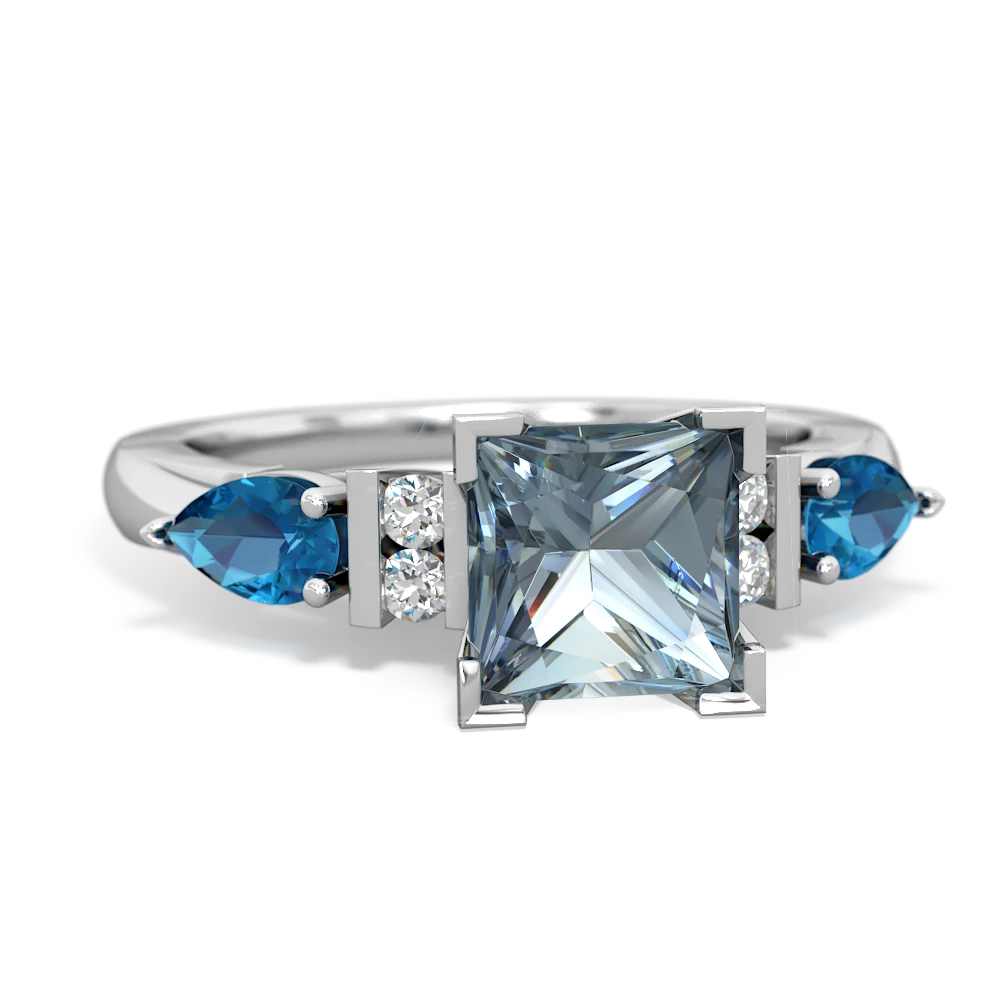 Aquamarine 6Mm Princess Eternal Embrace Engagement 14K White Gold ring C2002