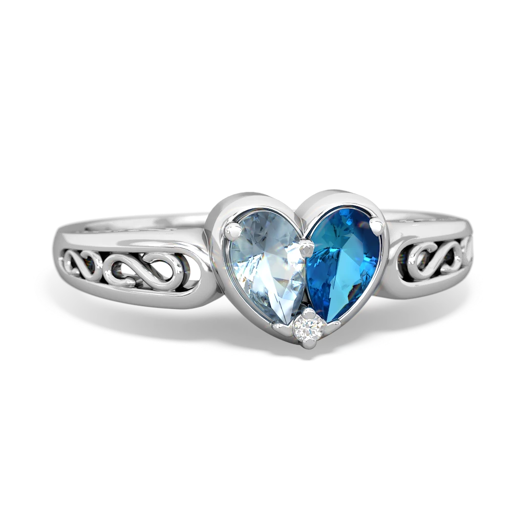 Aquamarine Filligree 'One Heart' 14K White Gold ring R5070