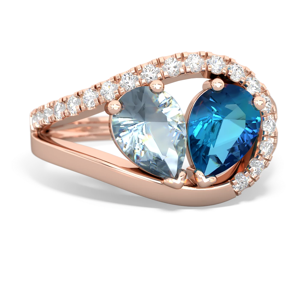 Aquamarine Nestled Heart Keepsake 14K Rose Gold ring R5650