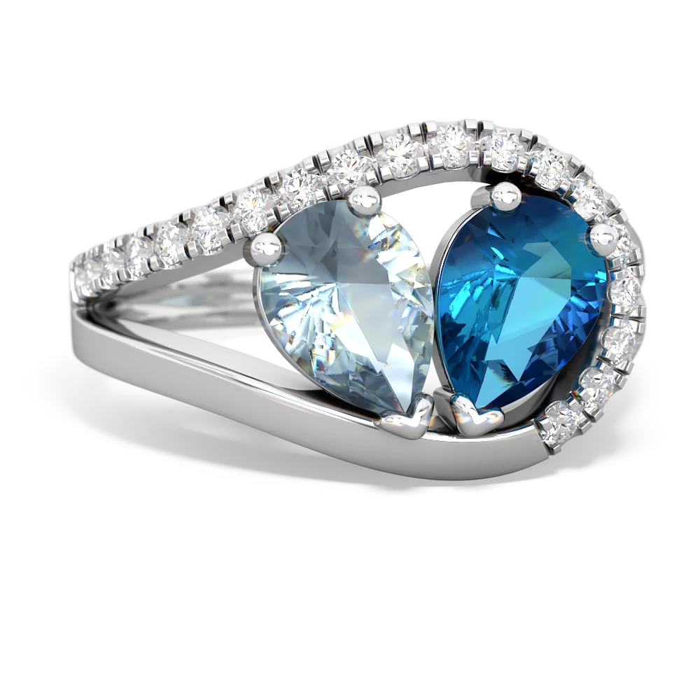 Aquamarine Nestled Heart Keepsake 14K White Gold ring R5650