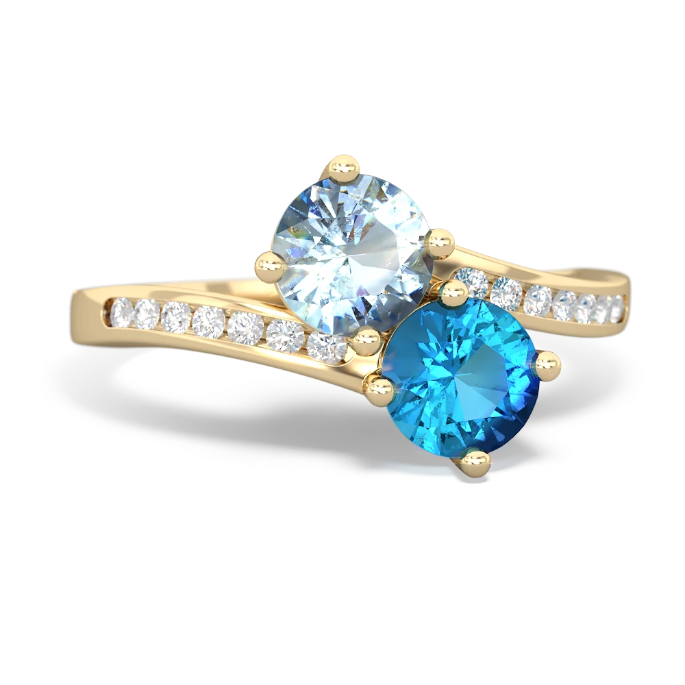 Aquamarine Channel Set Two Stone 14K Yellow Gold ring R5303