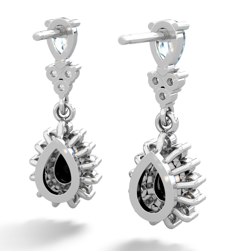 Aquamarine Halo Pear Dangle 14K White Gold earrings E1882