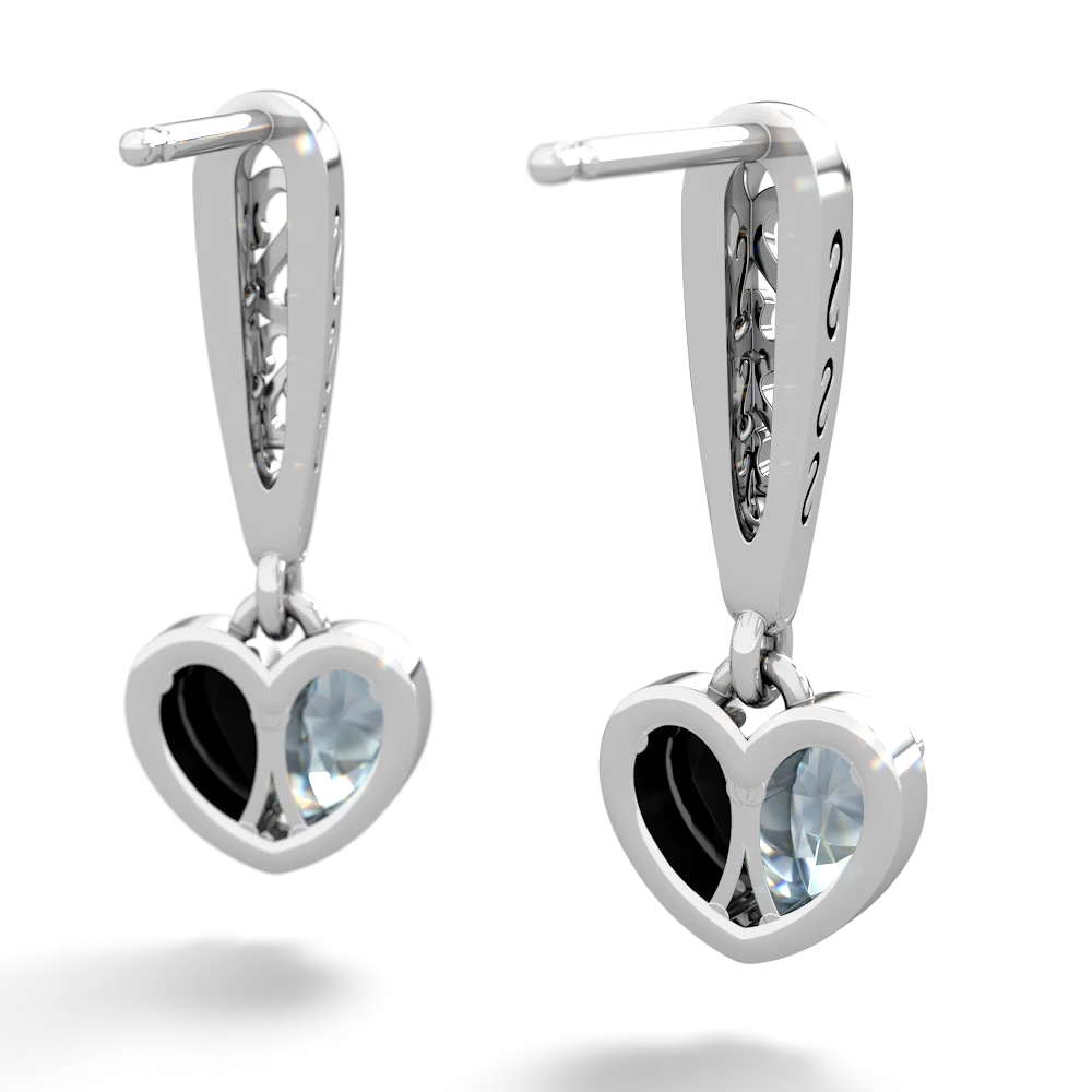 Aquamarine Filligree Heart 14K White Gold earrings E5070