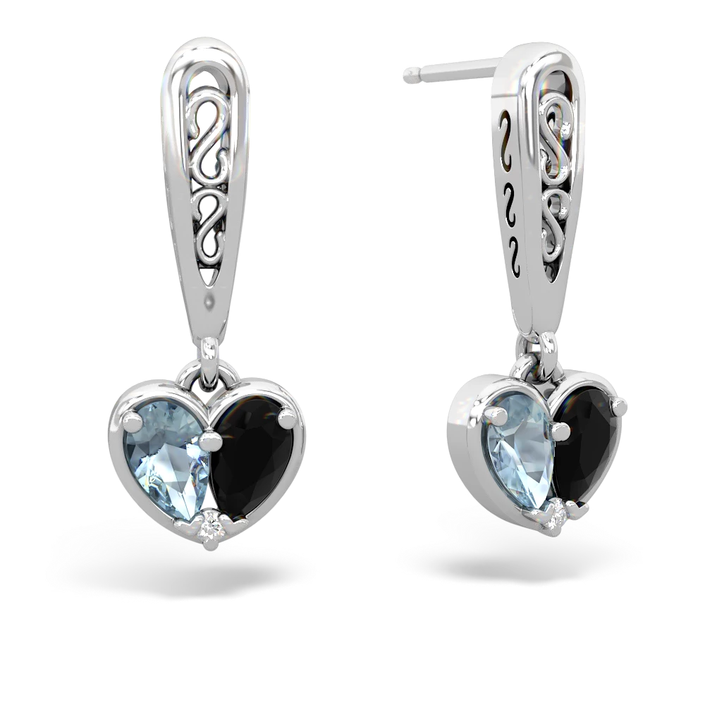 Aquamarine Filligree Heart 14K White Gold earrings E5070