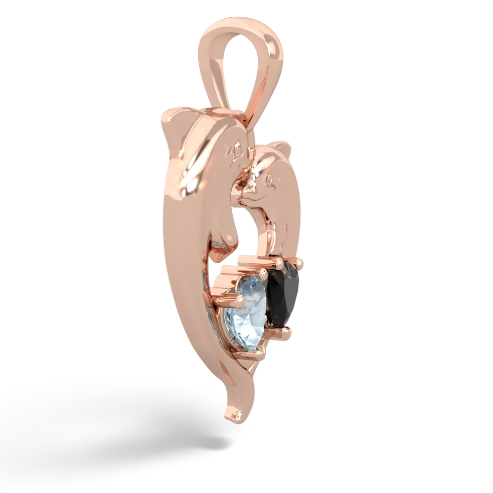 Aquamarine Dolphin Heart 14K Rose Gold pendant P5820