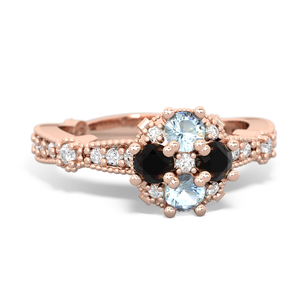 Aquamarine Sparkling Tiara Cluster 14K Rose Gold ring R26293RD