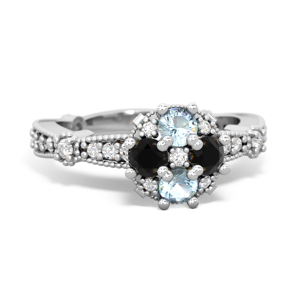 Aquamarine Sparkling Tiara Cluster 14K White Gold ring R26293RD