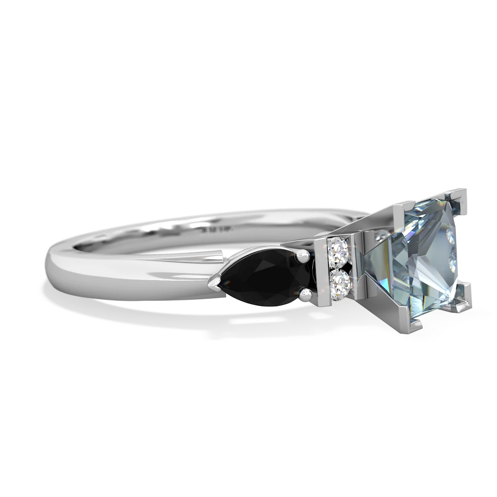 Aquamarine 6Mm Princess Eternal Embrace Engagement 14K White Gold ring C2002