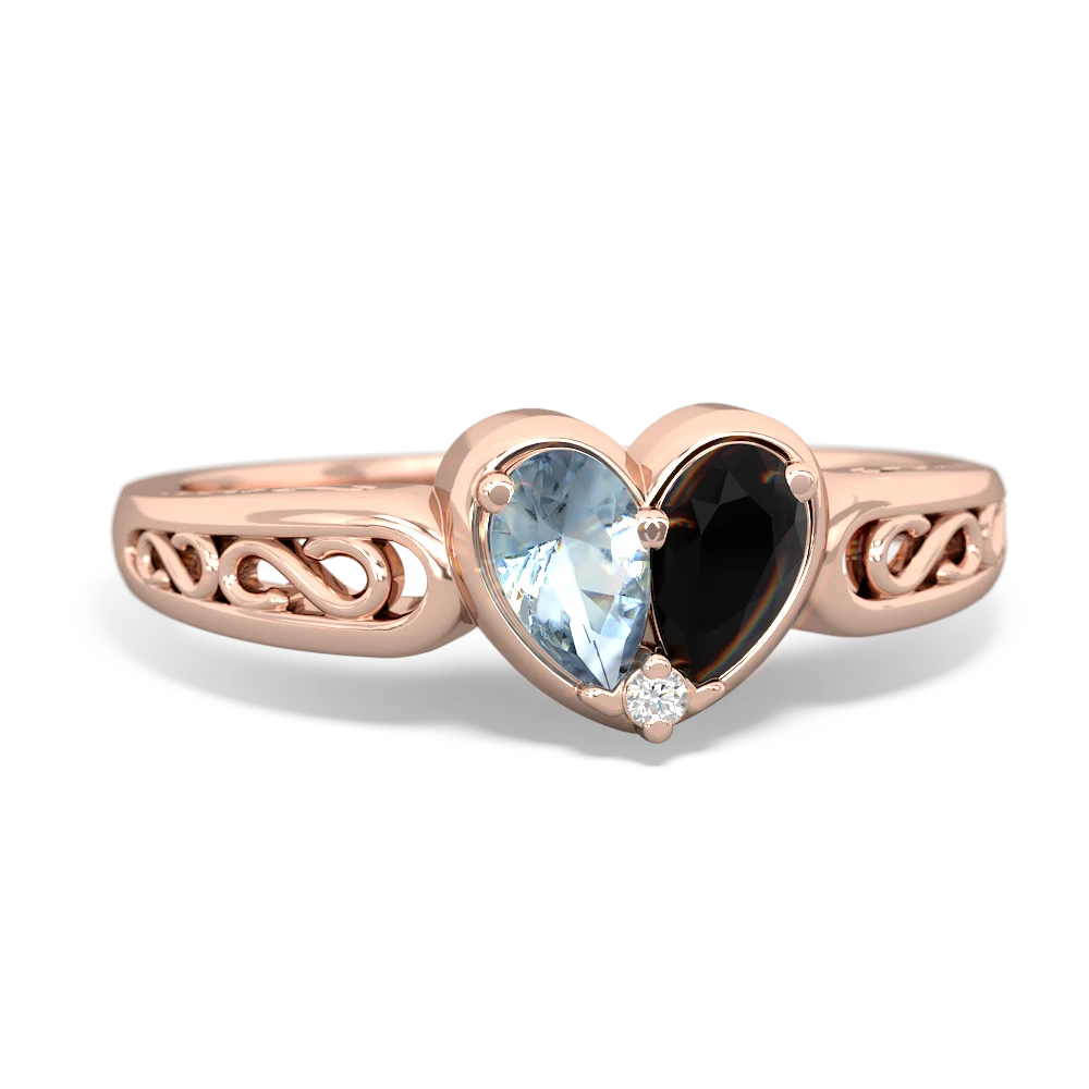 Aquamarine Filligree 'One Heart' 14K Rose Gold ring R5070