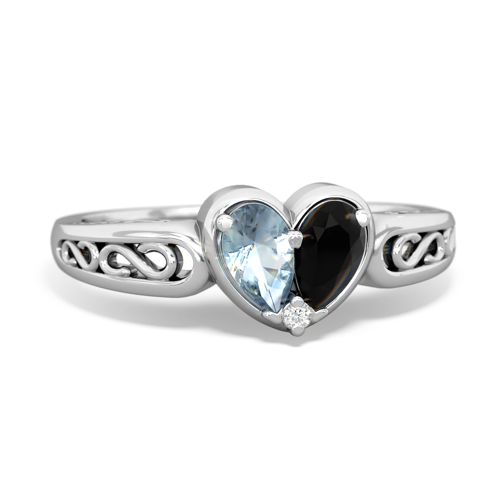 Aquamarine Filligree 'One Heart' 14K White Gold ring R5070