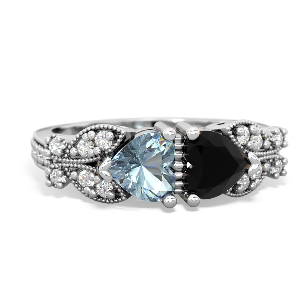 Aquamarine Diamond Butterflies 14K White Gold ring R5601