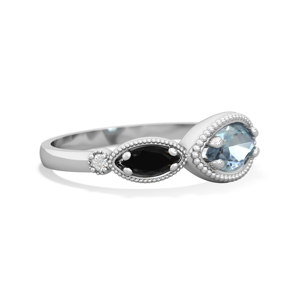 Aquamarine Milgrain Marquise 14K White Gold ring R5700