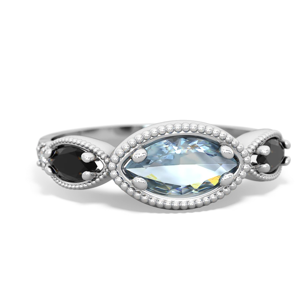 Aquamarine Milgrain Marquise 14K White Gold ring R5700