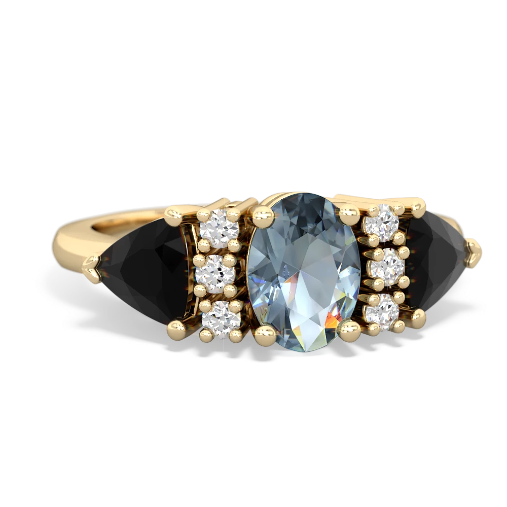 Aquamarine Antique Style Three Stone 14K Yellow Gold ring R2186