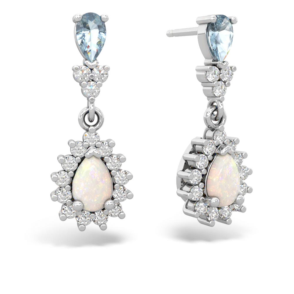 Aquamarine Halo Pear Dangle 14K White Gold earrings E1882