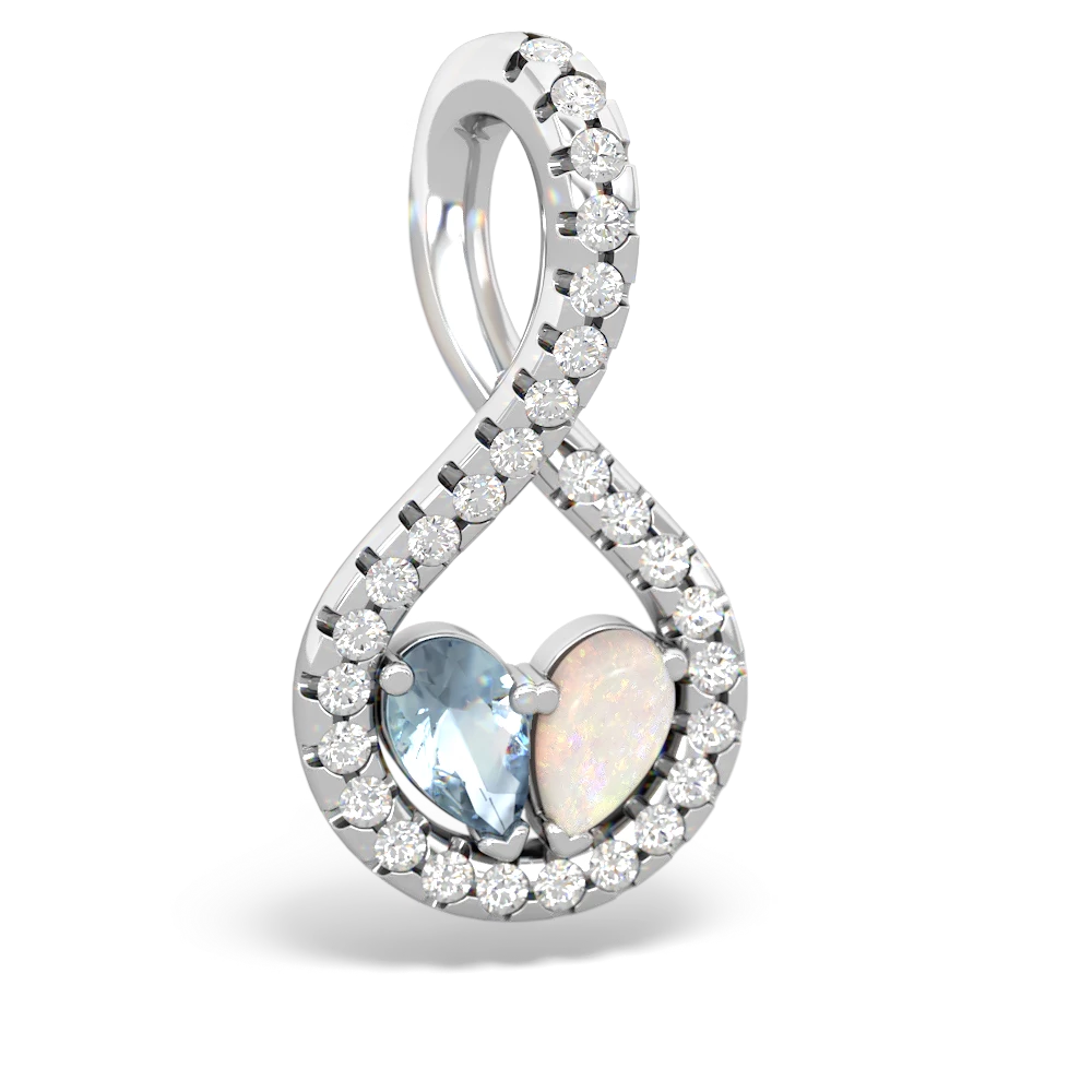 Aquamarine Pave Twist 'One Heart' 14K White Gold pendant P5360