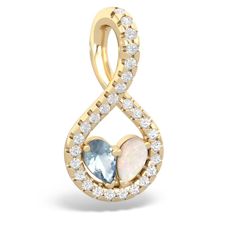 Aquamarine Pave Twist 'One Heart' 14K Yellow Gold pendant P5360