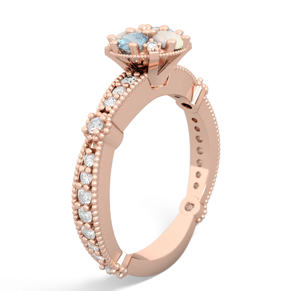 Aquamarine Sparkling Tiara Cluster 14K Rose Gold ring R26293RD